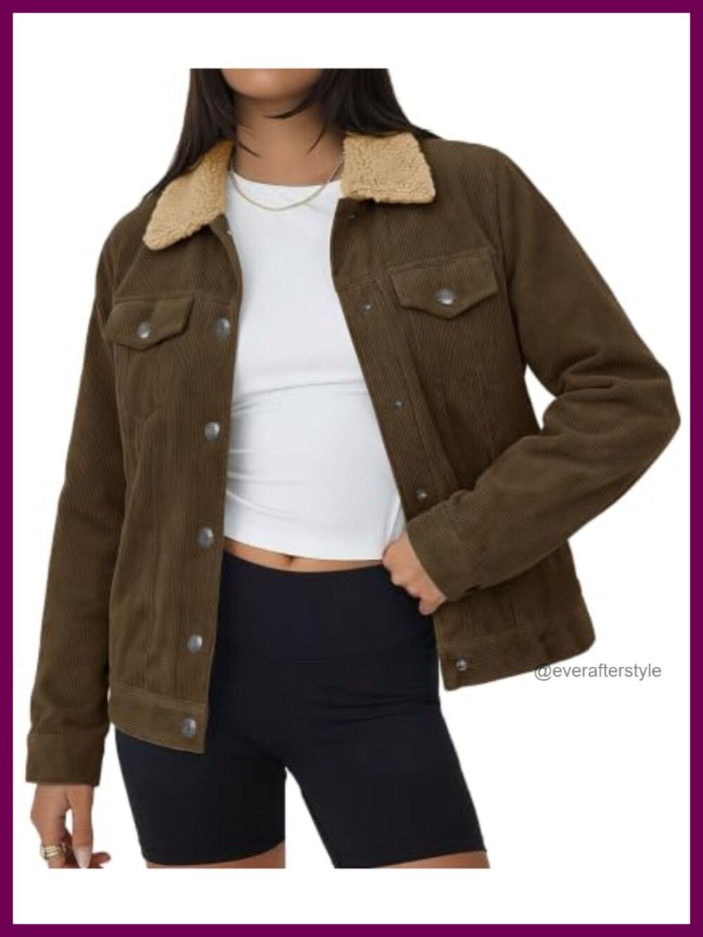 Corduroy Button Down Jacket Sherpa Fleece Lined Coat Women